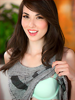 Emily Grey exposes her tiny tits and pink snatch